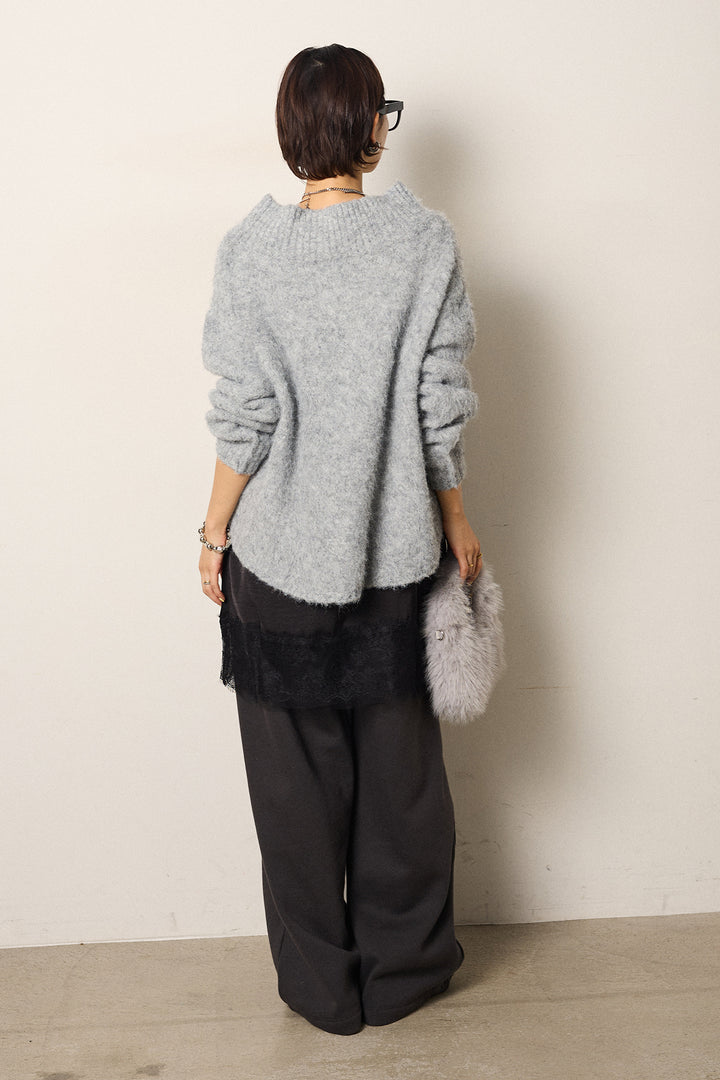 [SET]アルパカタッチオフショルニット+レース切り替えキャミソール+裏起毛スウェットワイドパンツ(3set)