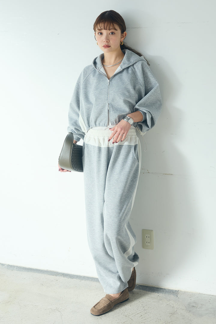 [SET]ドルマンショートフーディー+異素材切り替えスウェットパンツ(2set)