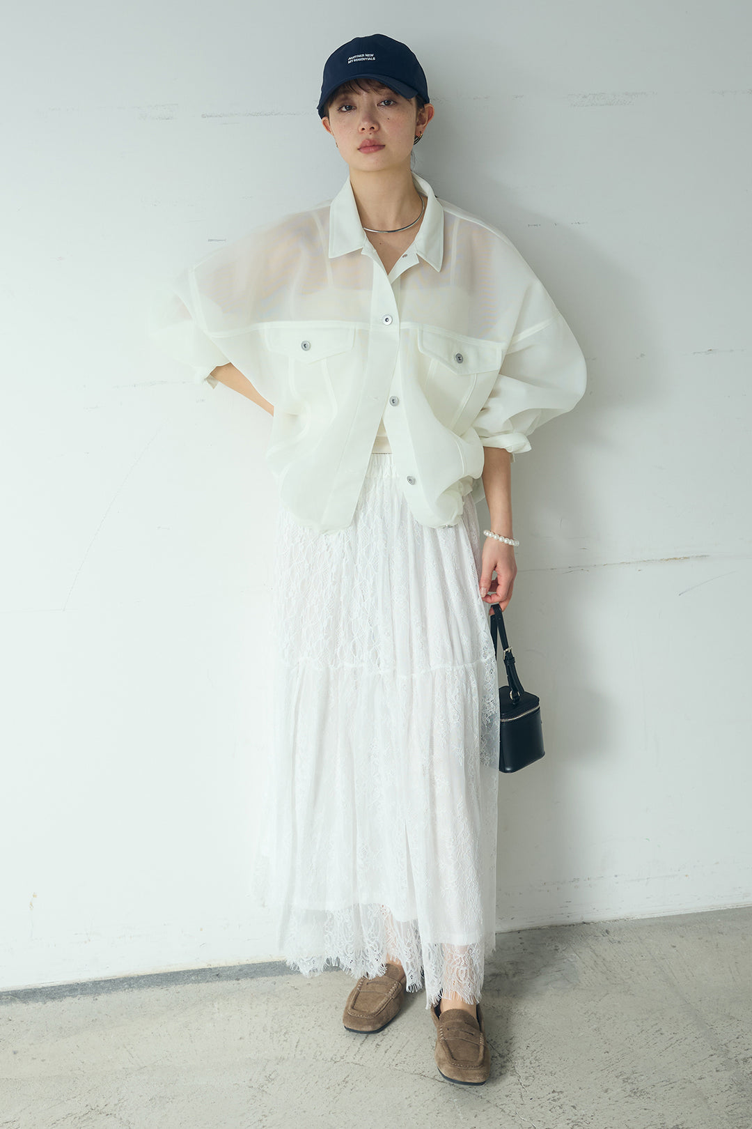 [SET]シアーダンボールサイドドロストジャケット+ひげレース切替ロング丈スカート(2set)