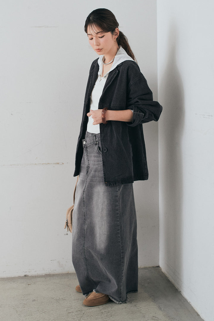 [SET]オーバーデニムジャケット+ウエストクロスデニムタイトスカート(2set)