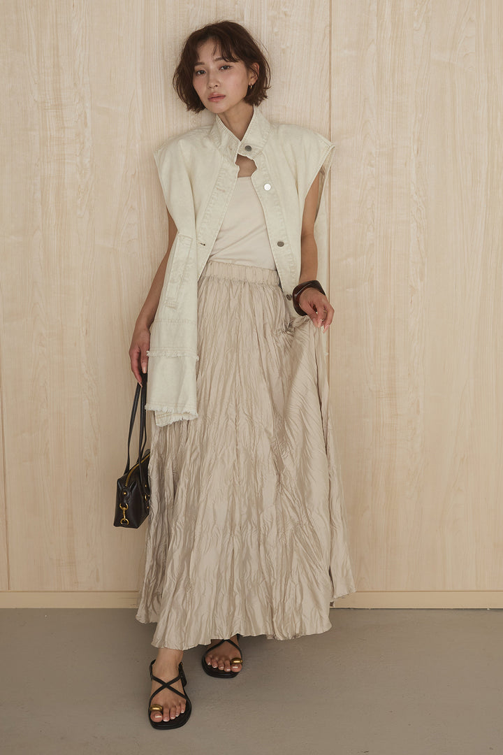 [SET]ケミカルデニムヘムカットオフジレ+イレギュラープリーツイージースカート(2set)