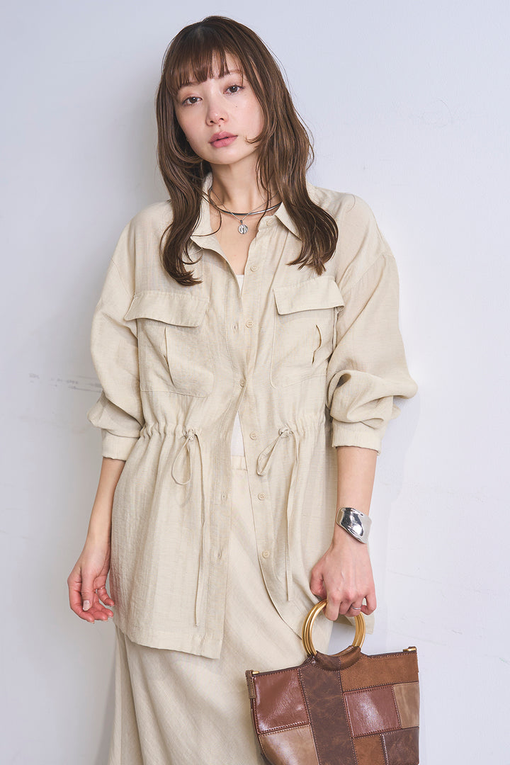 [SET]リネンブレンドシアーサファリシャツ+リネンブレンドロングナロースカート(2set)