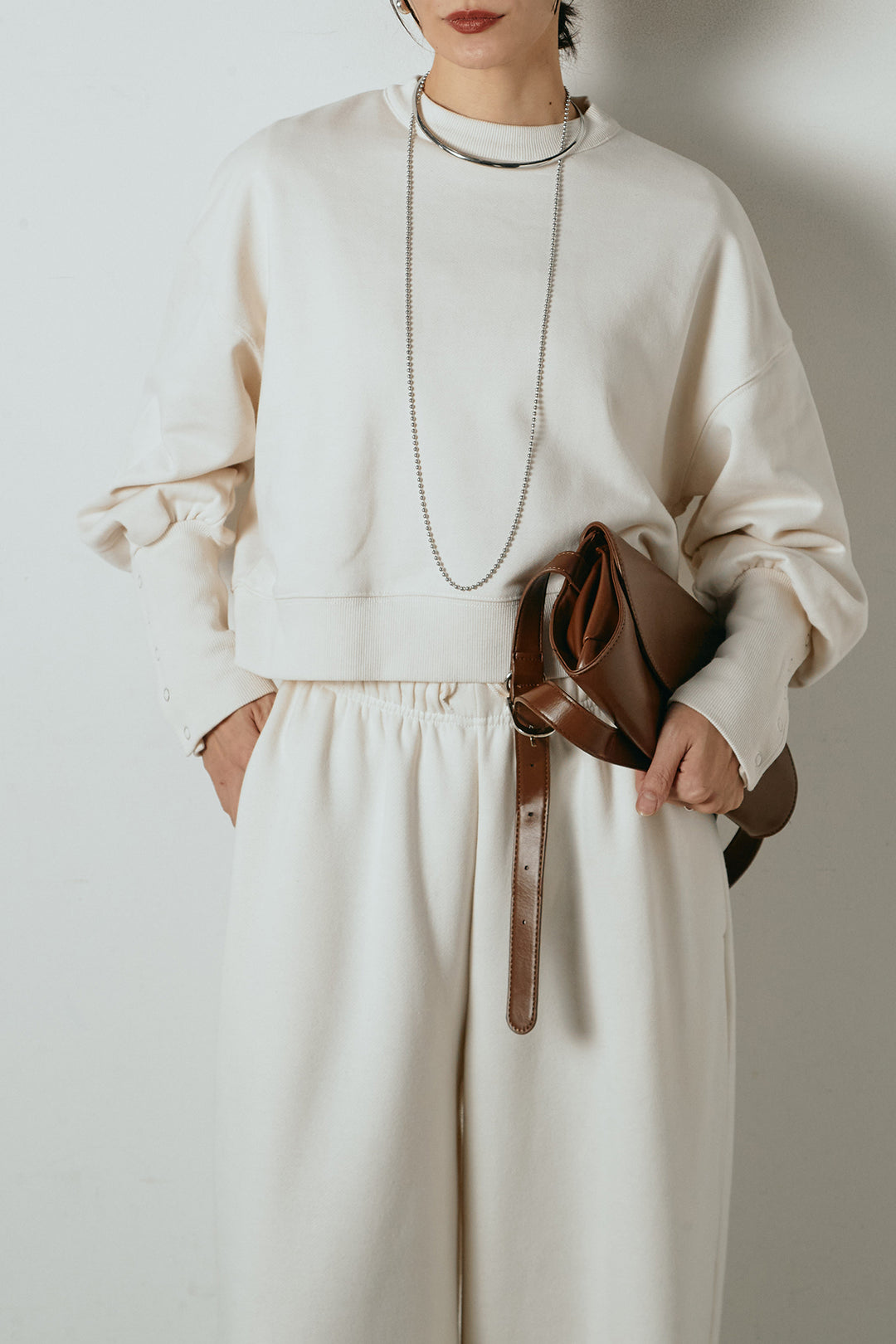 [SET]裏毛バックオープンプルオーバー+裏起毛スウェットワイドパンツ(2set)