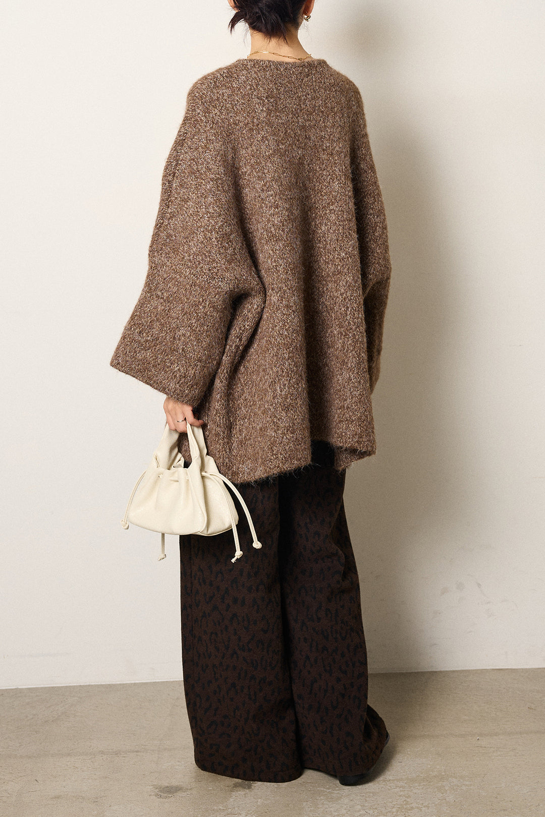 [SET]アシンメトリーボタンニットカーディガン+レオパードジャガードニットパンツ(2set)