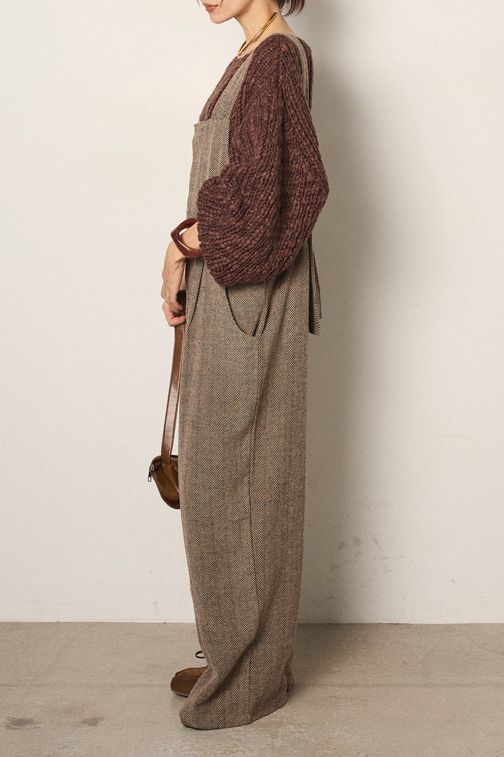 [SET]チャンキースラブニットクロップドプルオーバー+クラシックヘリンボーンサロペット(2set)