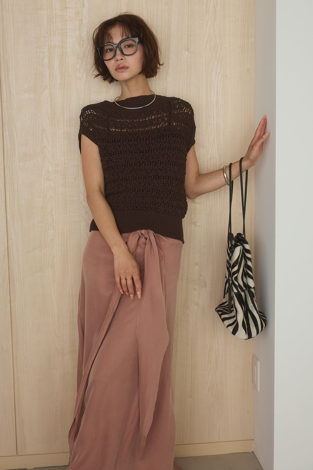 [SET]透かしレース編みフレンチニット+巻きロングスカート(2set)