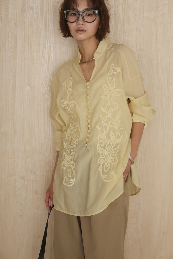 [SET]フロントボタンニュアンス柄ブラウス+ニーサイドタックウエストドロストパンツ(2set)