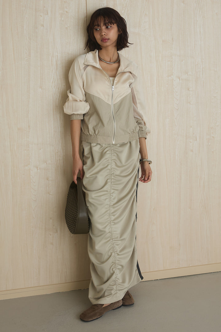 [SET]異素材切替ZIPブルゾン+サイドラインギャザースカート(2set)