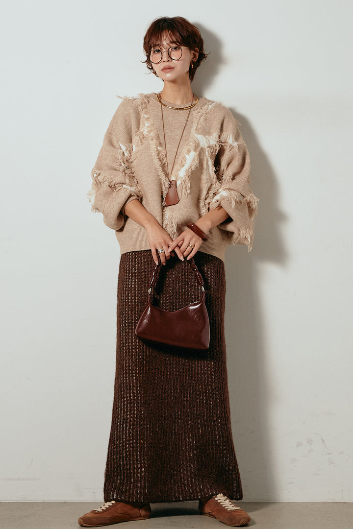 [SET]シャギージャガードニットトップス+アルパカタッチニットタイトスカート(2set)