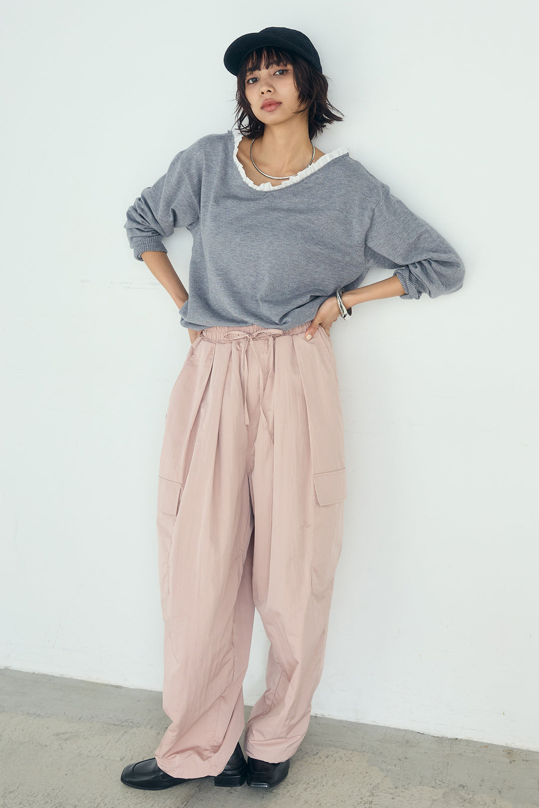 [SET]クールクール異素材コンビオフショルプルオーバー+撥水ジョガーパンツ(2set)