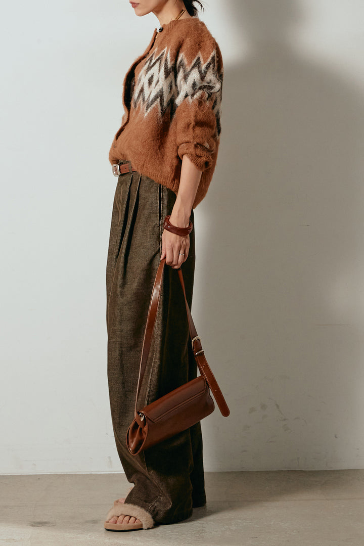 [SET]起毛ノルディック柄ニットカーディガン+フロントタック入りコーデュロイパンツ(2set)