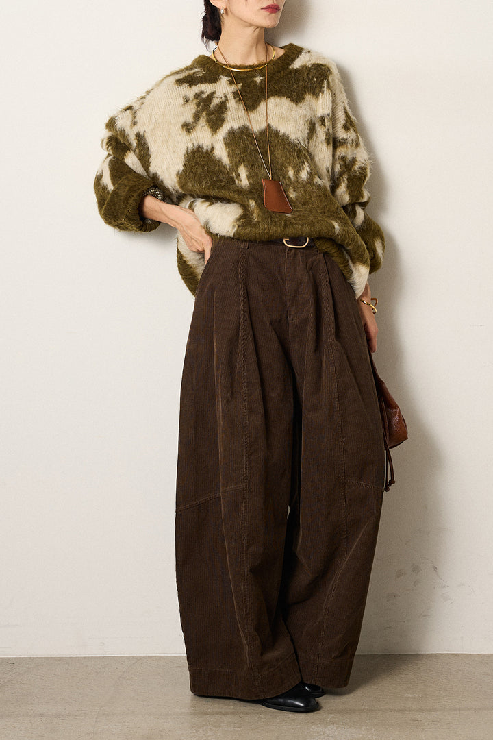 【着回しセット】[SET]モヘアタッチマーブルニット+タック入りコーデュロイワイドパンツ+ロープベルト付きスウェード調スカート(3set)