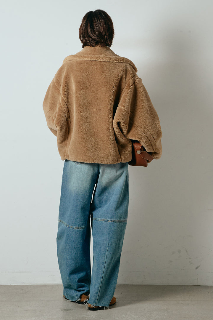 【2月中旬発送】
[SET]テディボアショートジャケット+加工デニムタックコクーンワイドパンツ(2set)