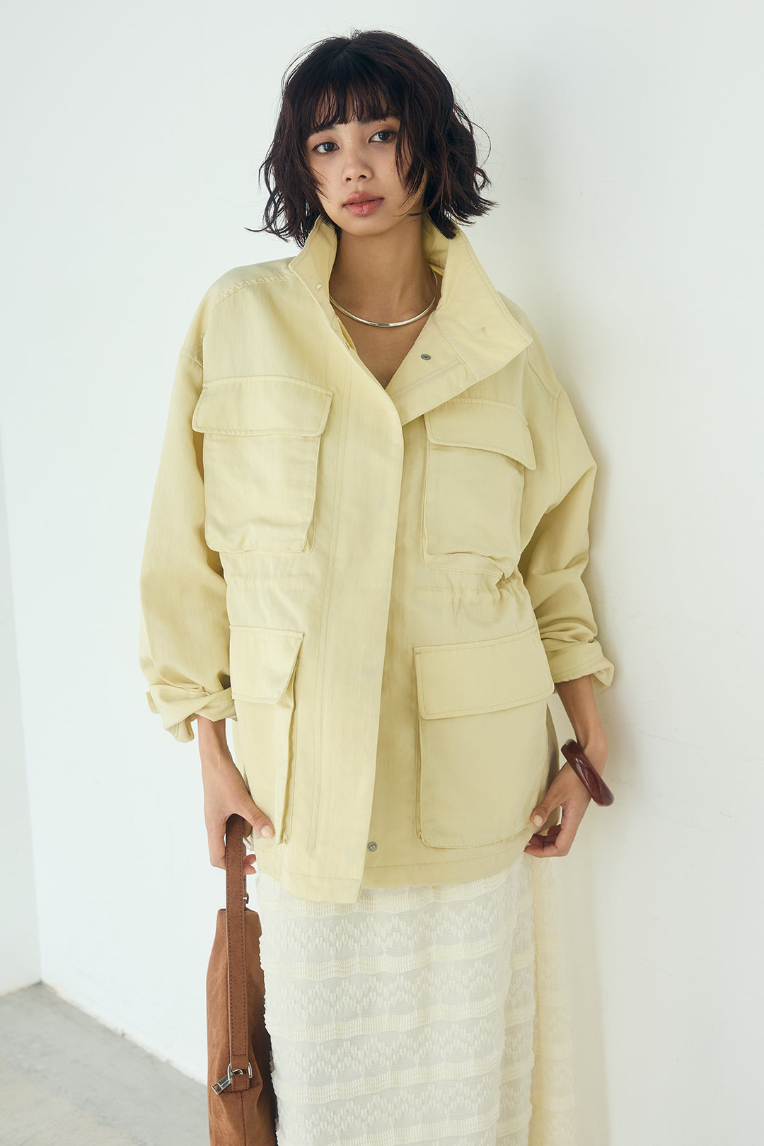 [SET]ナイロンツイルフィールドジャケット+ジャガードカットソータイトスカート(2set)