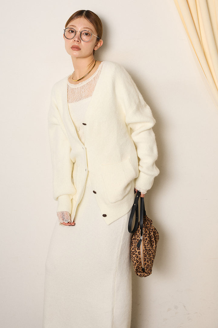 [SET]丸ボタン起毛ニットカーディガン+起毛ニットロングスカート(2set)