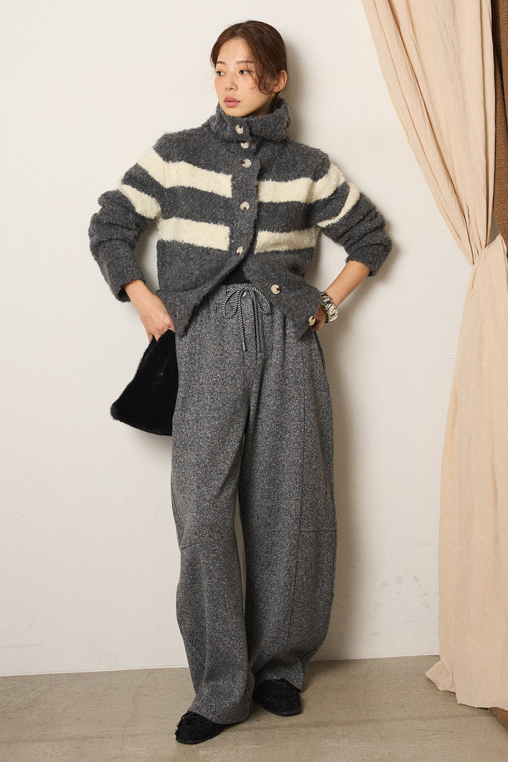 [SET]ハイネックボーダーニットカーディガン+杢ニットフレアパンツ(2set)
