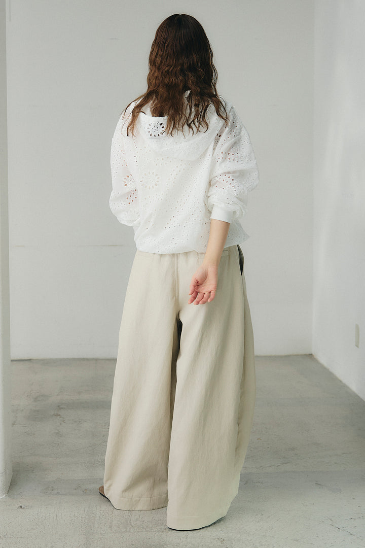 [SET]レースハーフジップアップフーディー+フェイクレザーカーブワイドパンツ(2set)