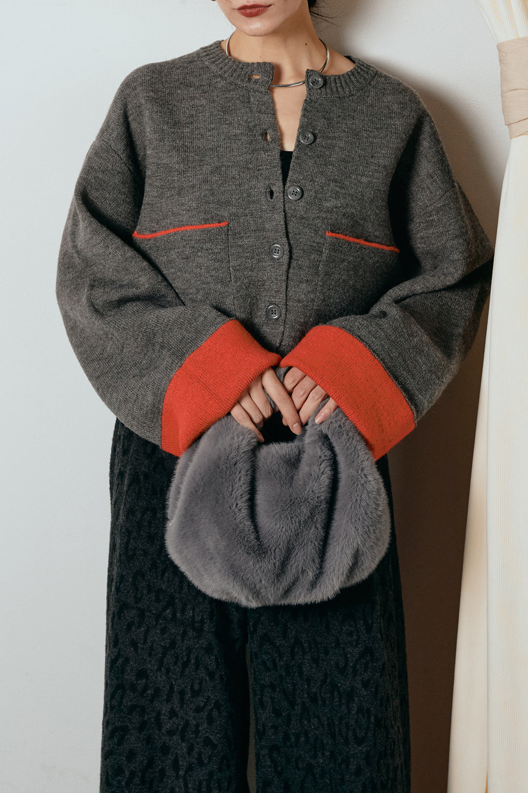 [SET]アルパカタッチダブルフェイスカーディガン+レオパードジャガードニットパンツ(2set)