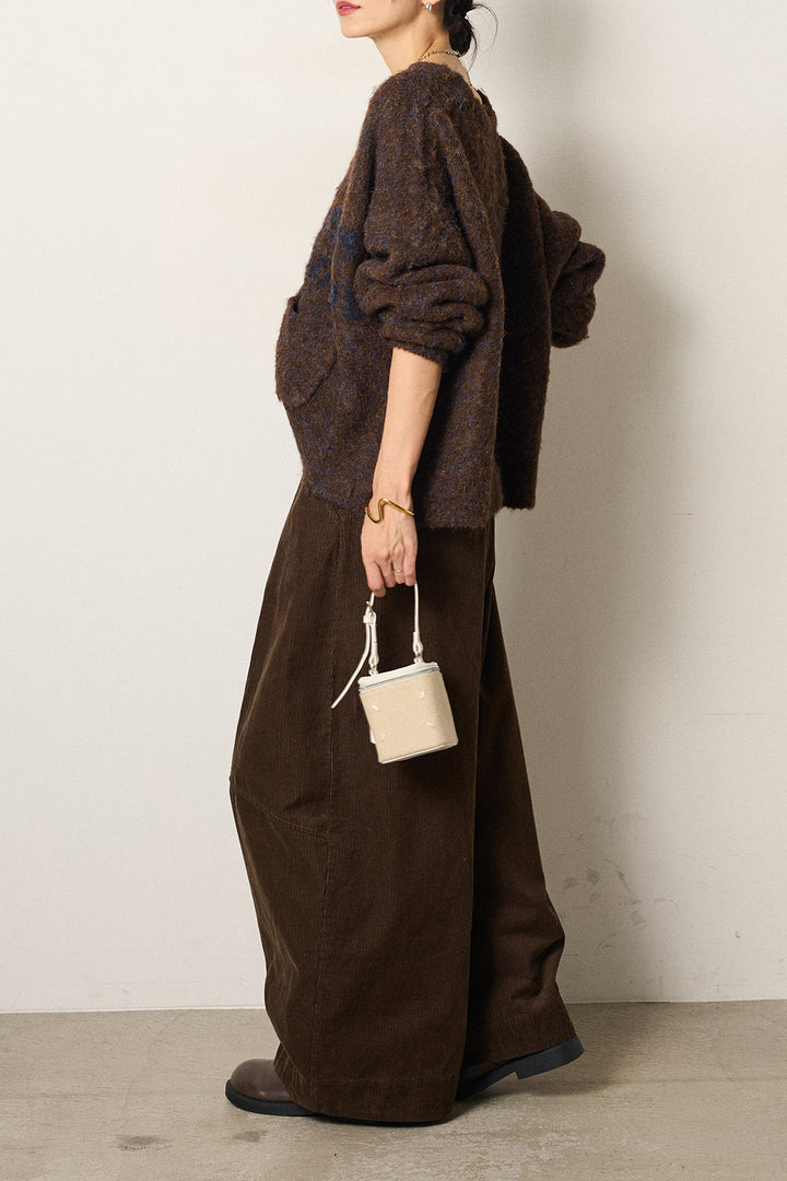 [SET]ウール混透かしロゴニットカーディガン+タック入りコーデュロイワイドパンツ(2set)