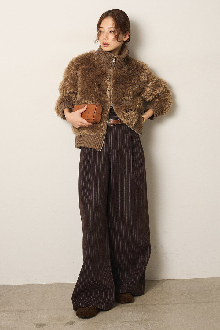 [SET]ハイネックボアブルゾン+ウールライクストライプパンツ(2set)