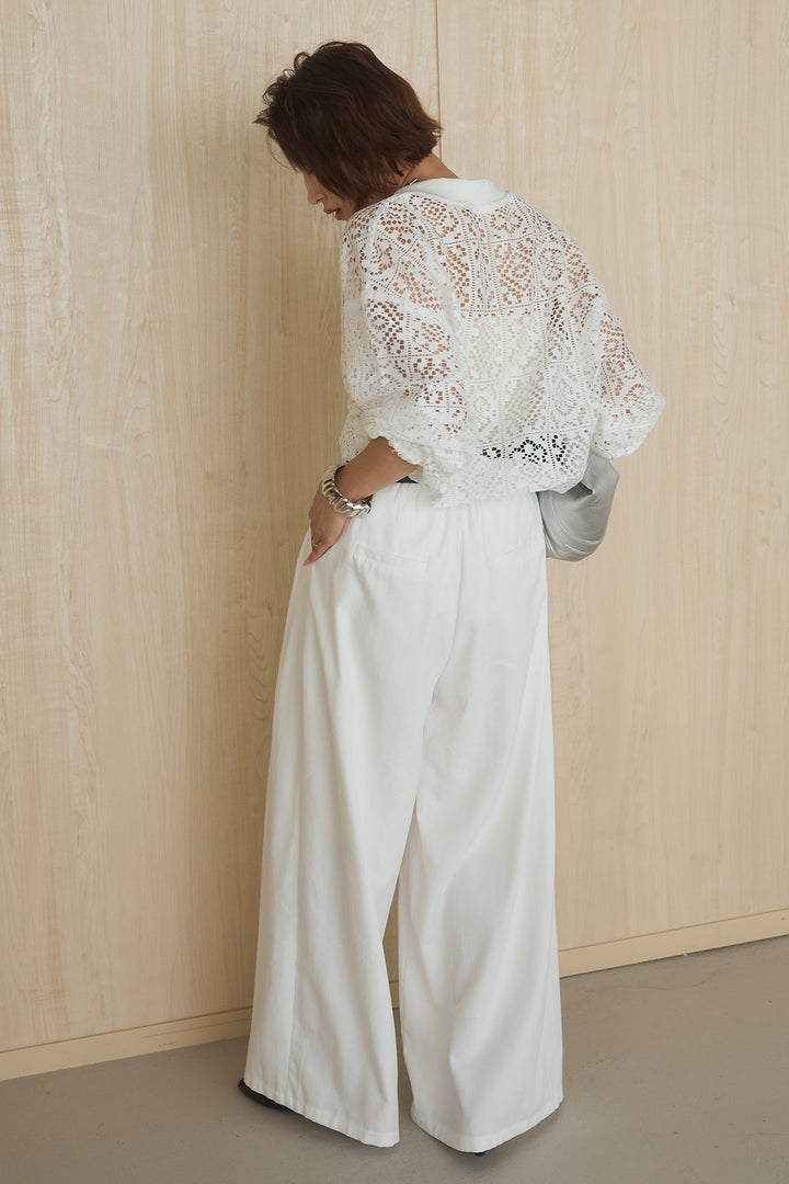 [SET]幾何レースブルゾン+ベルト付きビックループワイドパンツ(2set)