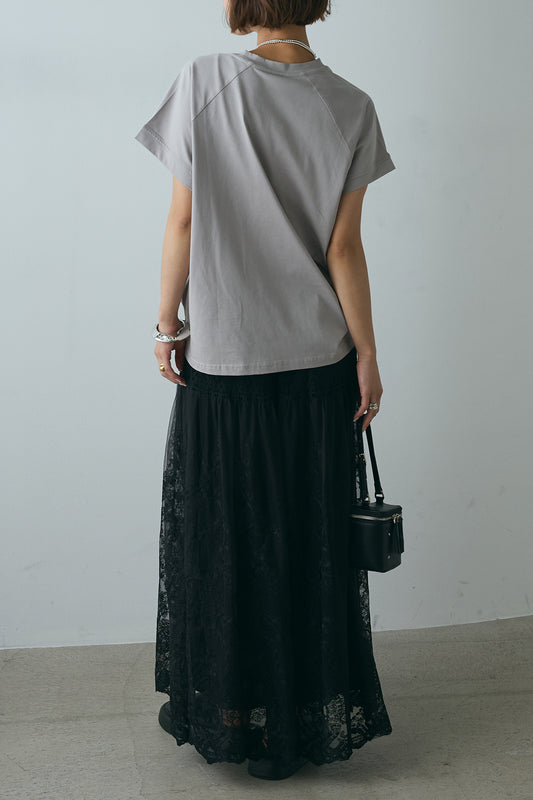 【着回しセット】フォトプリントラグランTシャツ+ミックスレース刺繍スカート+フォトプリントラグランTシャツ(3set)