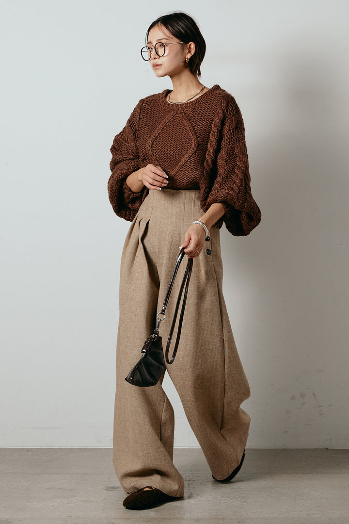 [SET]ロービングケーブルショート丈プルオーバー+サイドボタンツイードタックパンツ(2set)