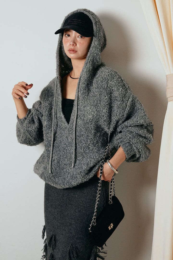 [SET]ブークレキーネックプルオーバー+ポイントフリンジニットナロースカート(2set)