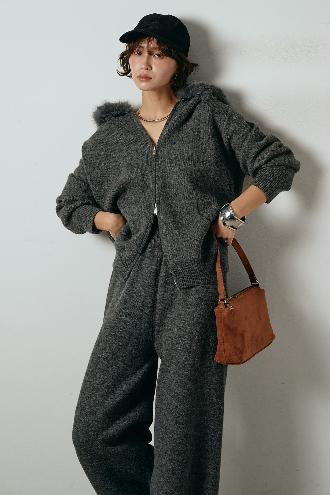 【着回しセット】[SET]ファー付きフーディーニットSETUP+ストライプドッキングニットポロSETUP(2set)