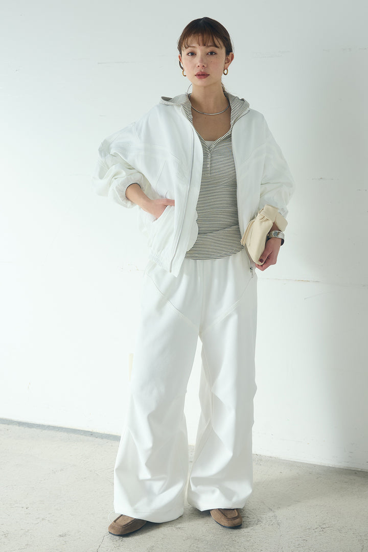 [SET]マルチ切り替えドルマンブルゾン+ランダムタックデザインワイドパンツ+ボーダーフーディーロンT(3set)