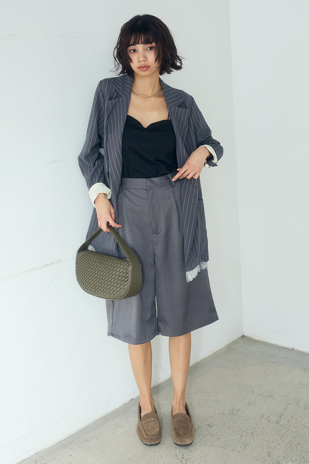 [SET]裾フリルダブルジャケット+ツイルタックハーフパンツ(2set)