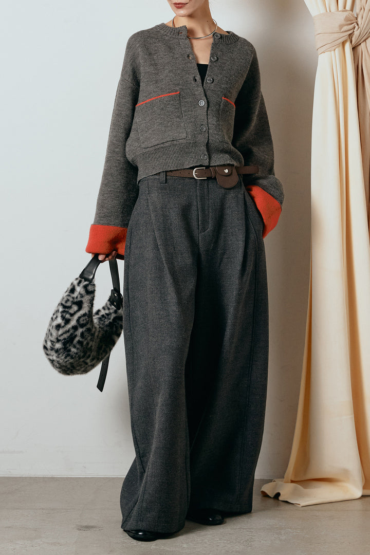 [SET]アルパカタッチダブルフェイスカーディガン+ポーチベルト付きカーブパンツ(2set)
