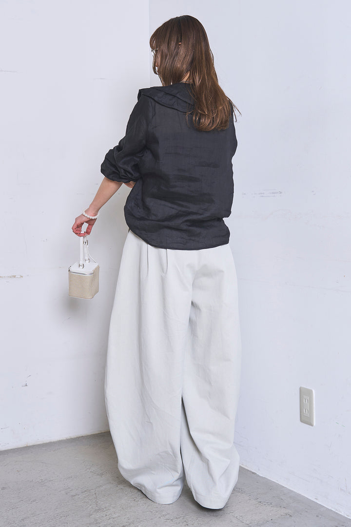 [SET]フリルボタンブラウス+紐ベルト付きカーブワイドパンツ(2set)