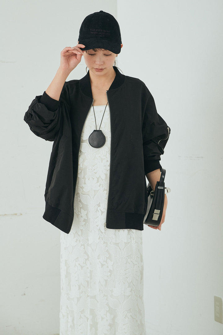 [SET]袖シャーリングオーバーサイズMA1+総レースキャミワンピース(2set)