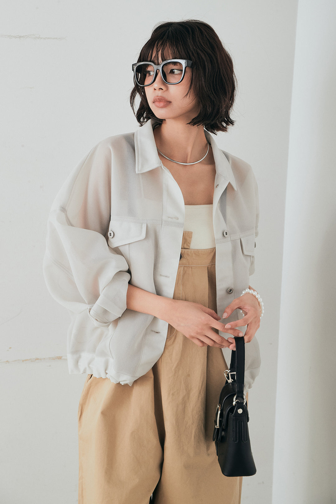 [SET]シアーダンボールサイドドロストジャケット+綿ツイルアシメサロペット(2set)