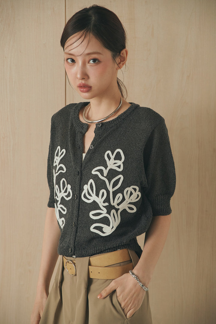 [SET]フロントテープデザイン半袖カーディガン+ベルトループデザインハイウエストタックパンツ(2set)