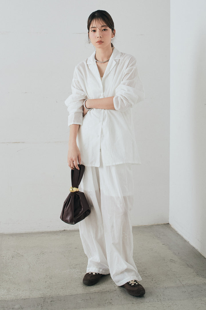 [SET]刺繍ローンオープンカラーシャツ+刺繍ローンタックイージーパンツ(2set)