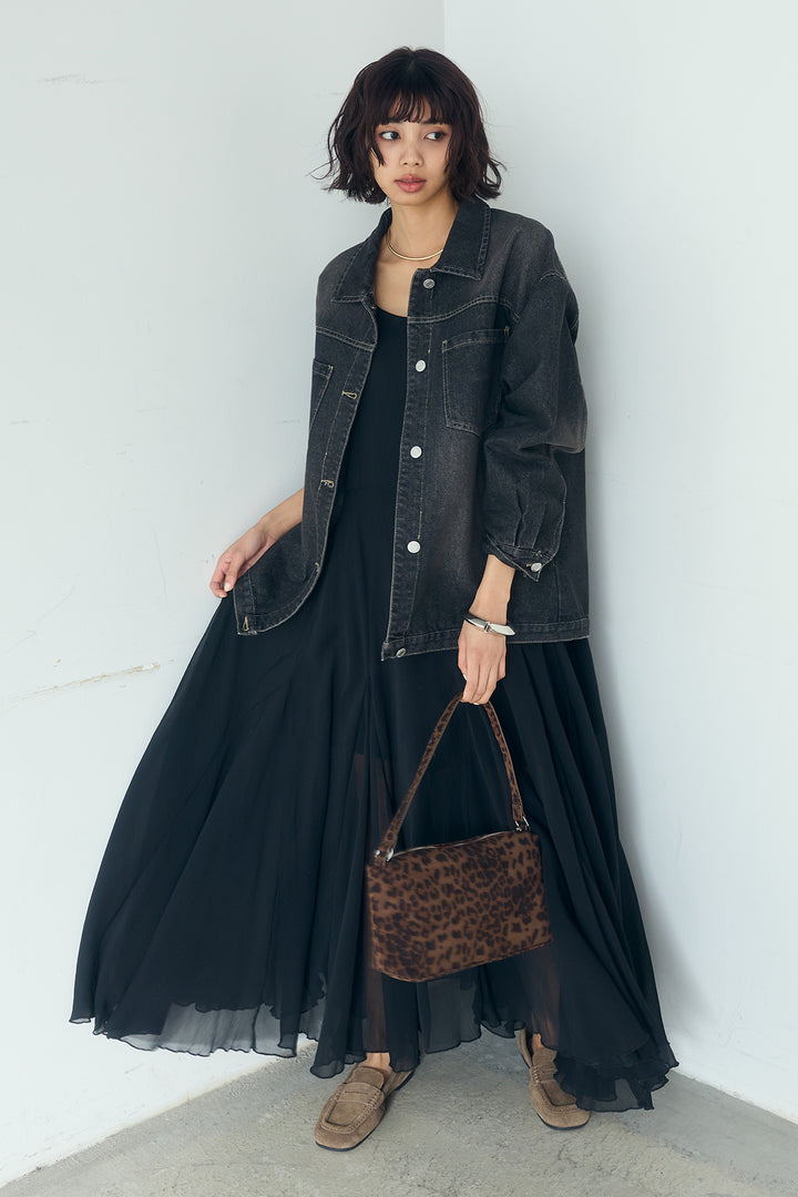 [SET]デニムオーバーサイズジャケット+シアーフリルキャミワンピース(2set)