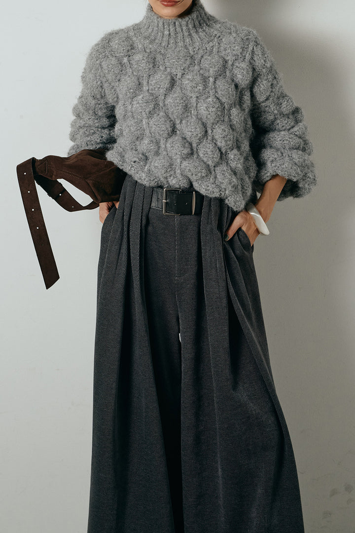 [SET]ボリュームポップコーンニットトップス+ベルトループコーデュロイワイドパンツ(2set)