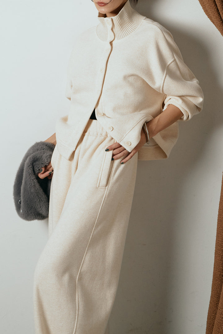 [SET]リブスタンドネックボタントップスSETUP