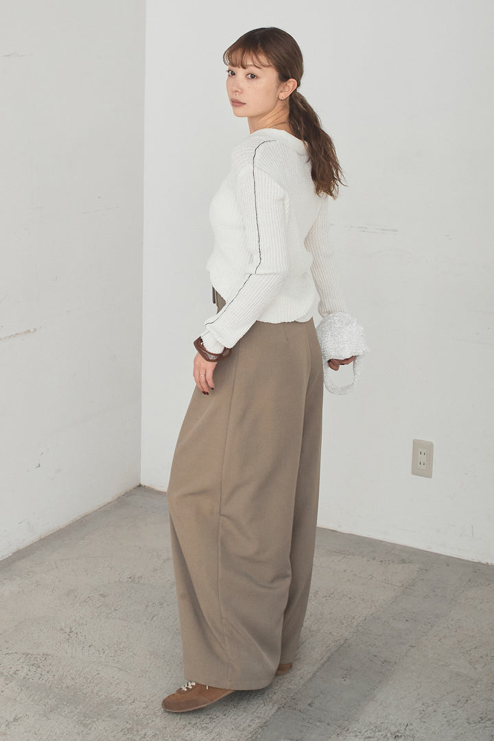 [SET]衿付きニットプルオーバー+ベルト付きツータックワイドパンツ(2set)