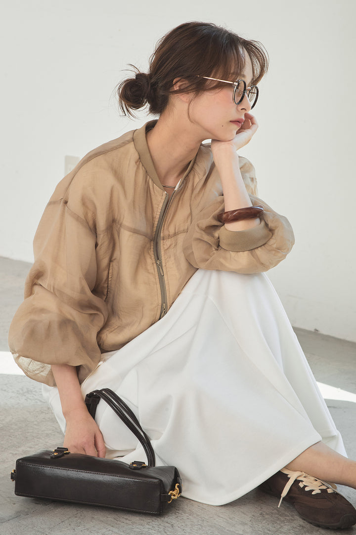 [SET]シアー×ポンチブルゾン+リラックススウェットスカート(2set)