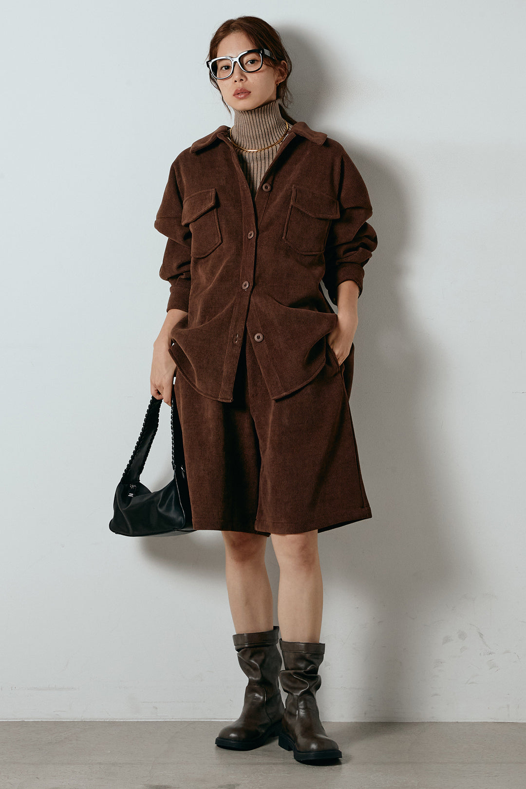 [SET]襟付きコーデュロイポケットシャツ+リラックスコーデュロイハーフパンツ(2set)