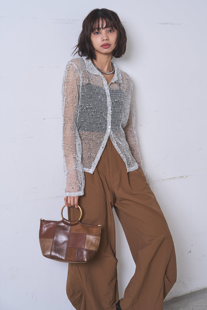 [SET]ネップメッシュポロ襟カーディガン+ドライタフタタックバレルパンツ(2set)