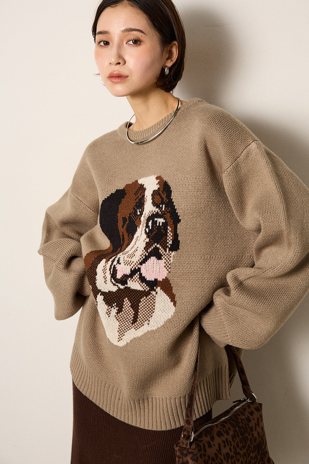 [SET]アニマルジャガード柄ニットトップス+リブナローニットスカート(2set)