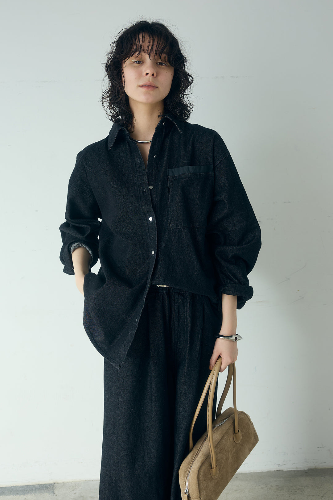 [SET]ライトオンスデニムシャツ+ライトオンスデニムルーズパンツ(2set)