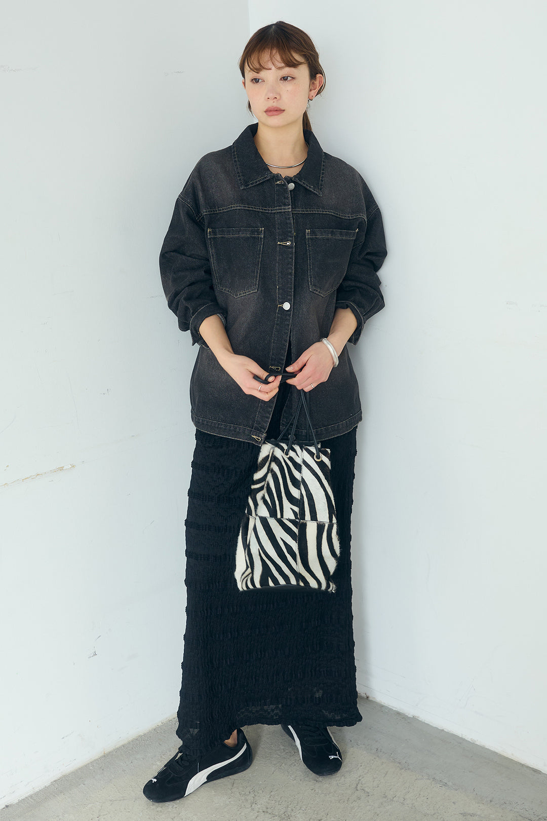 [SET]デニムオーバーサイズジャケット+ジャガードカットソータイトスカート(2set)