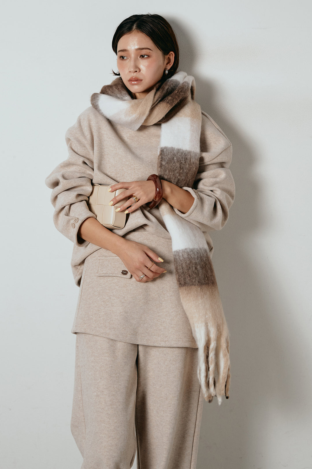 [SET]チェックマフラー付きニットSETUP