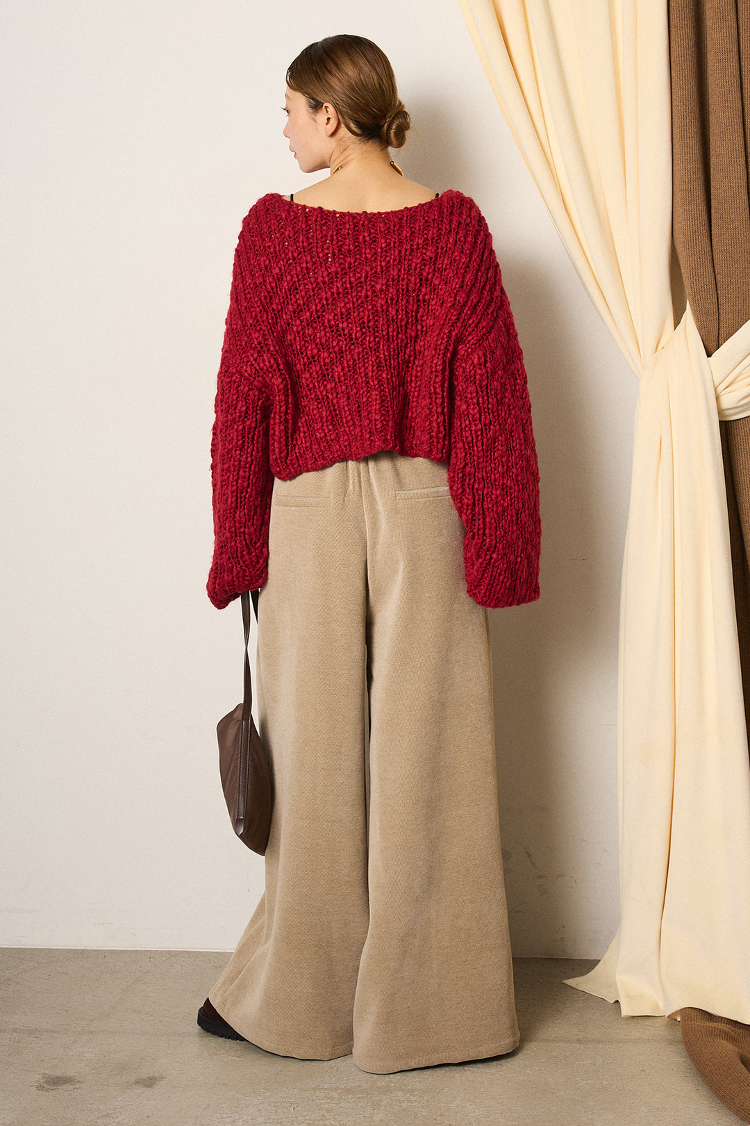 [SET]チャンキースラブニットクロップドプルオーバー+ベルトループコーデュロイワイドパンツ(2set)