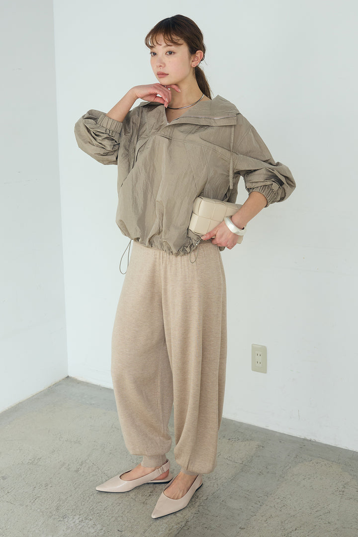 [SET]ナイロンフーディーブルゾンアウター+裾絞りリブニットパンツ(2set)